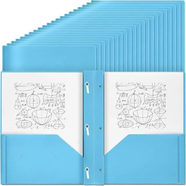 150 Pack Plastic Folders with Prongs Heavy Duty Plastic 2 Pocket Folder with 3 Prongs Business Card Slot for Back to School Office Home 11.6 x 9.5 Inch (Light Blue)