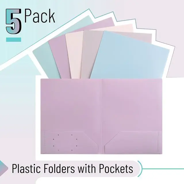 Alt view image 2 of 7 - - Plastic Folders with Pockets 5 pcs Muted Pastel Colors 2 Pocket Plastic Folders File Folders with Pocket