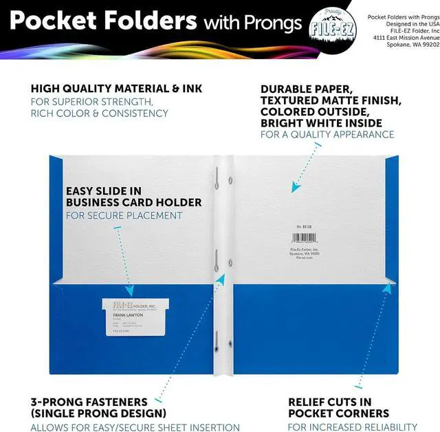 Alt view image 2 of 7 - Two-Pocket Folders with 3-Prong Fasteners Assorted Colors 25-Pack Durable Textured Paper Matte Finish Letter Sheet Size (EZ-92500)