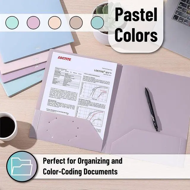 Alt view image 7 of 7 - - Plastic Folders with Pockets 5 pcs Muted Pastel Colors 2 Pocket Plastic Folders File Folders with Pocket