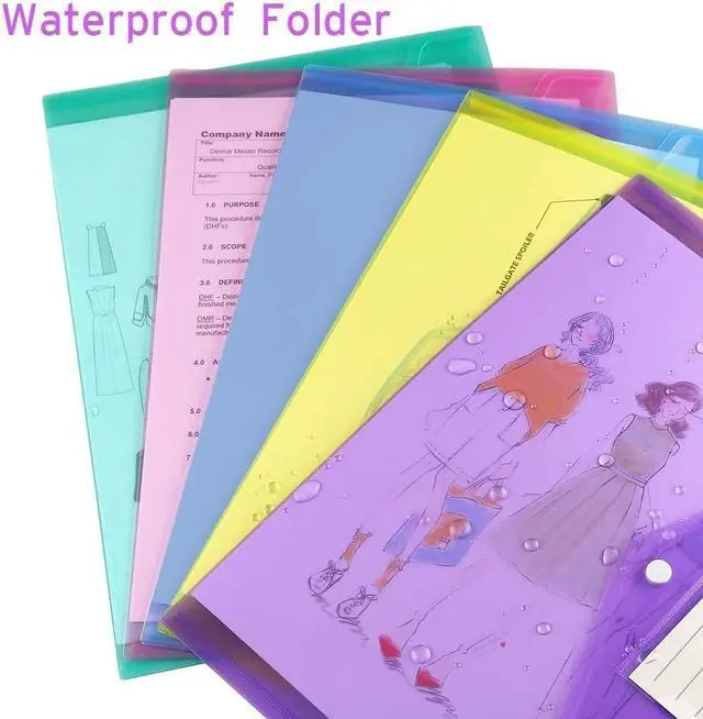 Alt view image 2 of 7 - 12 Pack Folders Plastic Envelopes Clear Plastic File Folder for Document Letter A4 Size Poly File Envelopes with Label Pocket Snap Button for Home Work Office Organizer 5 Colors
