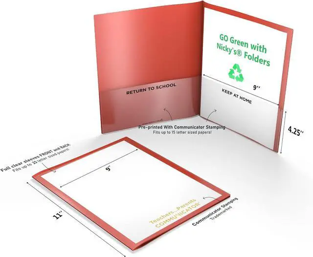 Alt view image 5 of 5 - Nickys Folder? English Communicator Parent-Teacher Folder Patented Tear-Resistant Flexible Plastic 2 Inside Pockets 2 Exterior Sleeves Letter Size Paper Single Color (24 Pack) (Red)