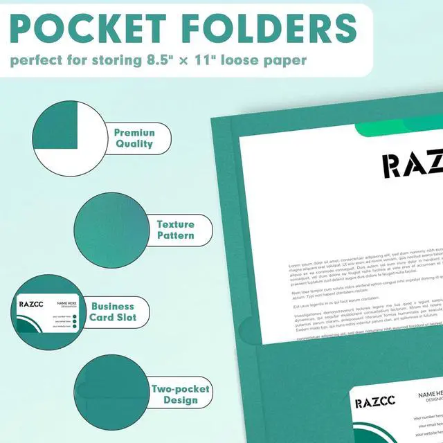 Alt view image 3 of 7 - Two Pocket Folders 75 Pack 2 Pocket Folders Fit Letter Size Paper Paper Folders with Pockets for School Office Business Home Turquoise
