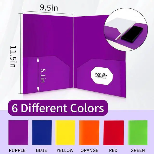 Alt view image 2 of 6 - Heavy Duty Plastic Folders with 2 Pockets (6 Pack) Fit Letter Size Paper Business Card Slot Assorted Colors for School Office and Home