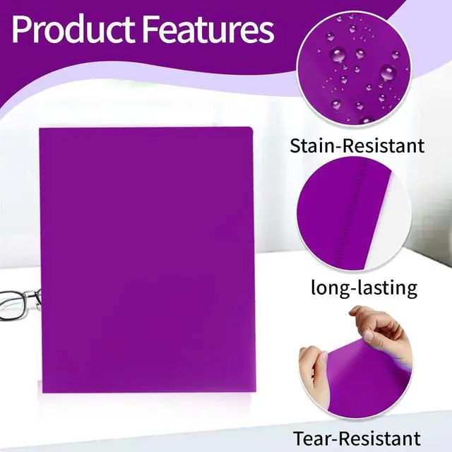 Alt view image 3 of 6 - Heavy Duty Plastic Folders with 2 Pockets (6 Pack) Fit Letter Size Paper Business Card Slot Assorted Colors for School Office and Home