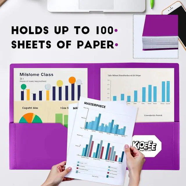 Alt view image 5 of 6 - Heavy Duty Plastic Folders with 2 Pockets (6 Pack) Fit Letter Size Paper Business Card Slot Assorted Colors for School Office and Home