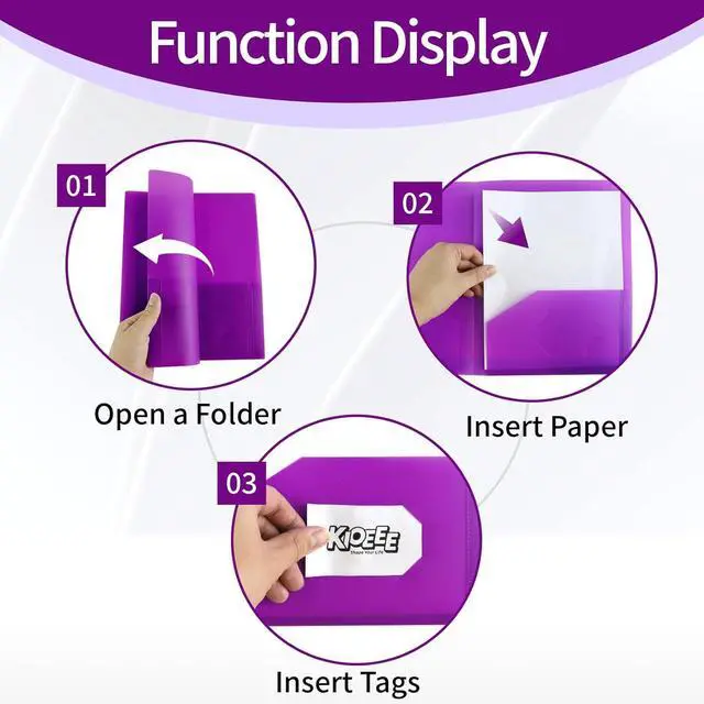 Alt view image 4 of 6 - Heavy Duty Plastic Folders with 2 Pockets (6 Pack) Fit Letter Size Paper Business Card Slot Assorted Colors for School Office and Home