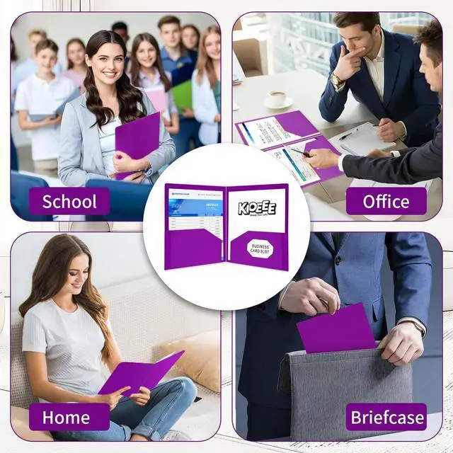 Alt view image 6 of 6 - Heavy Duty Plastic Folders with 2 Pockets (6 Pack) Fit Letter Size Paper Business Card Slot Assorted Colors for School Office and Home