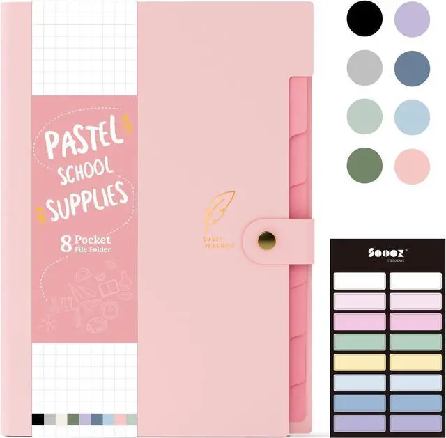 Main image of Aesthetic 8 Pocket Accordion File Organizer Pastel Expanding File Folder for Important Document with Labels Portable Receipt Bill Paper Organizer for Office School Supplies Letter Size Pink