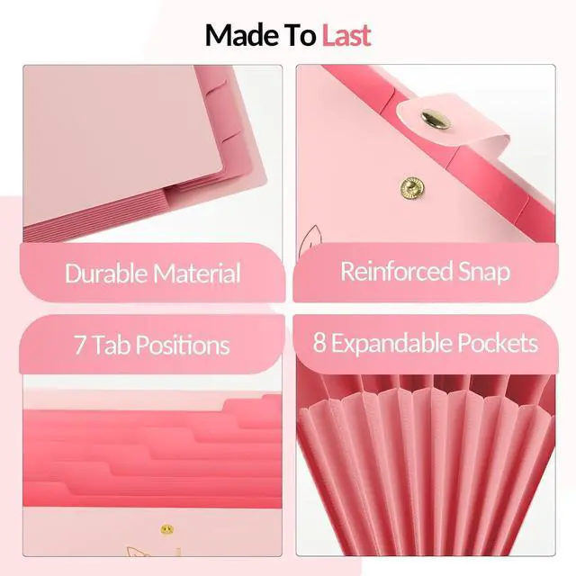 Alt view image 3 of 7 - Aesthetic 8 Pocket Accordion File Organizer Pastel Expanding File Folder for Important Document with Labels Portable Receipt Bill Paper Organizer for Office School Supplies Letter Size Pink