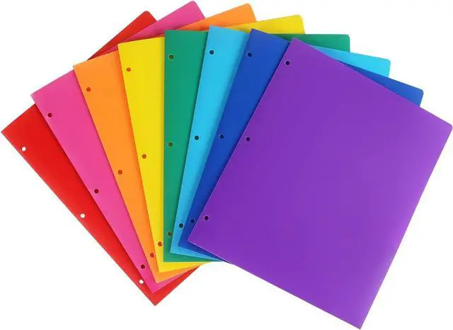 Main image of 8 Pack Colored Plastic Folders Durable Heavy Duty File Folders with 2 Pockets Poly Folders 3 Hole Punched 2 Pocket Folders for School for School Office