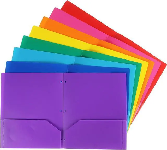 Alt view image 2 of 7 - 8 Pack Colored Plastic Folders Durable Heavy Duty File Folders with 2 Pockets Poly Folders 3 Hole Punched 2 Pocket Folders for School for School Office
