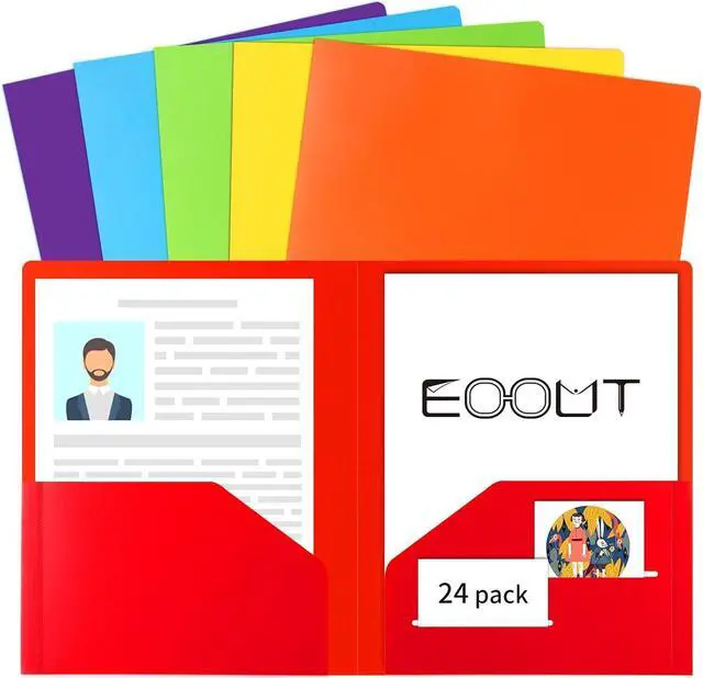 Main image of 24pcs Folders with Pockets Plastic Pocket Folders 2 Pocket Folders with 2 Business Card Holder 6 Colors Letter Size A4 Size for Office Teaching Students and School
