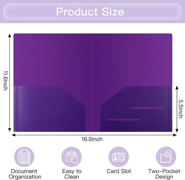 Alt view image 2 of 7 - 24pcs Folders with Pockets Plastic Pocket Folders 2 Pocket Folders with 2 Business Card Holder 6 Colors Letter Size A4 Size for Office Teaching Students and School