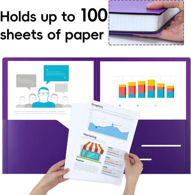 Alt view image 4 of 7 - 24pcs Folders with Pockets Plastic Pocket Folders 2 Pocket Folders with 2 Business Card Holder 6 Colors Letter Size A4 Size for Office Teaching Students and School
