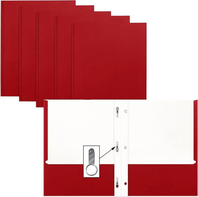 Main image of Red Paper 2 Pocket Folders with Prongs 50 Pack Matte Texture Letter Size Paper Folders 50 Pack with 3 Metal Prong Fastener Clips RED