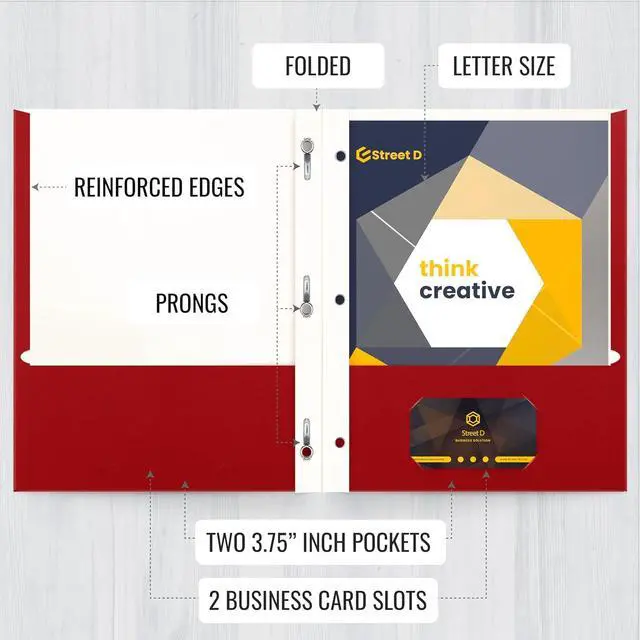 Alt view image 3 of 6 - Red Paper 2 Pocket Folders with Prongs 50 Pack Matte Texture Letter Size Paper Folders 50 Pack with 3 Metal Prong Fastener Clips RED
