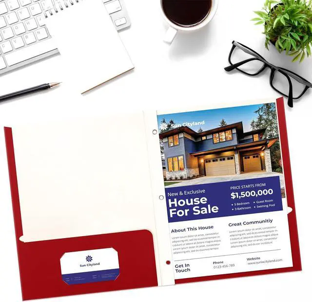 Alt view image 5 of 6 - Red Paper 2 Pocket Folders with Prongs 50 Pack Matte Texture Letter Size Paper Folders 50 Pack with 3 Metal Prong Fastener Clips RED