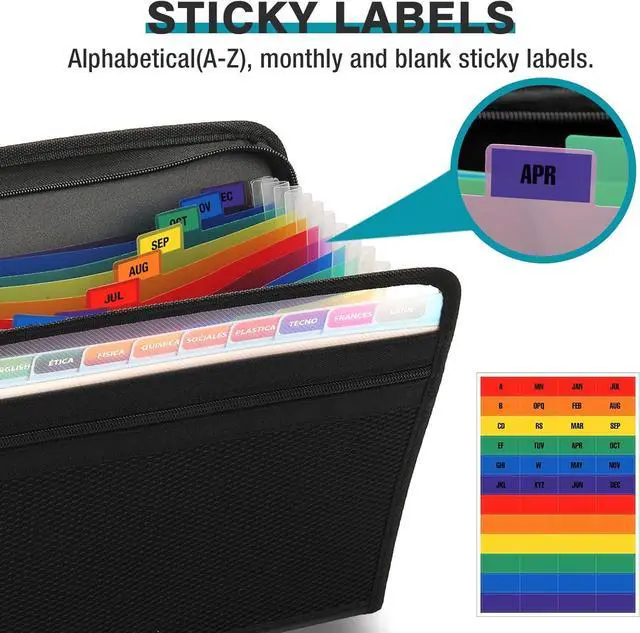 Alt view image 2 of 6 - Zippered Accordion File Organizer with Front Mesh Pouch 13 Pocket Expanding File Folder Fit for Documents Letter Size A4 Papers Black