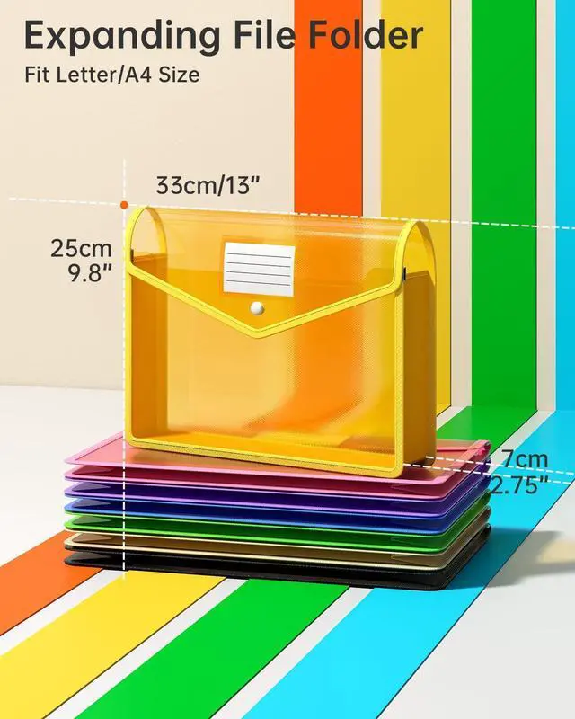 Alt view image 2 of 7 - Plastic Expanding File Folder Transparent envelopes with Snap Closure No Dividers Large Capacity Assorted Colors Bills&Taxes Letter/A4 Size for School/Office/Home-7 Pack