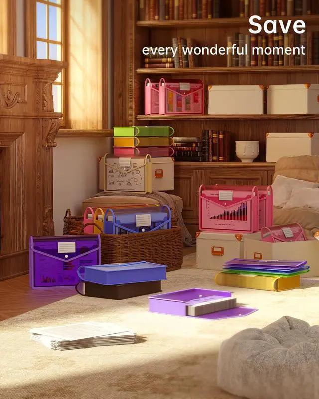 Alt view image 7 of 7 - Plastic Expanding File Folder Transparent envelopes with Snap Closure No Dividers Large Capacity Assorted Colors Bills&Taxes Letter/A4 Size for School/Office/Home-7 Pack