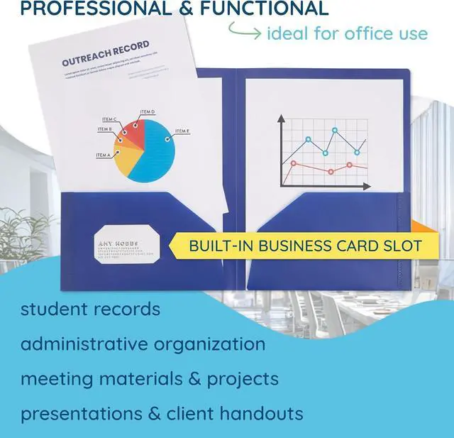 Alt view image 4 of 7 - 6 Pack Multicolor Two Pocket Plastic Folders with Pockets Heavy Duty Colored 2 Pocket Plastic Folders for School and Business Card Slot Home and Work