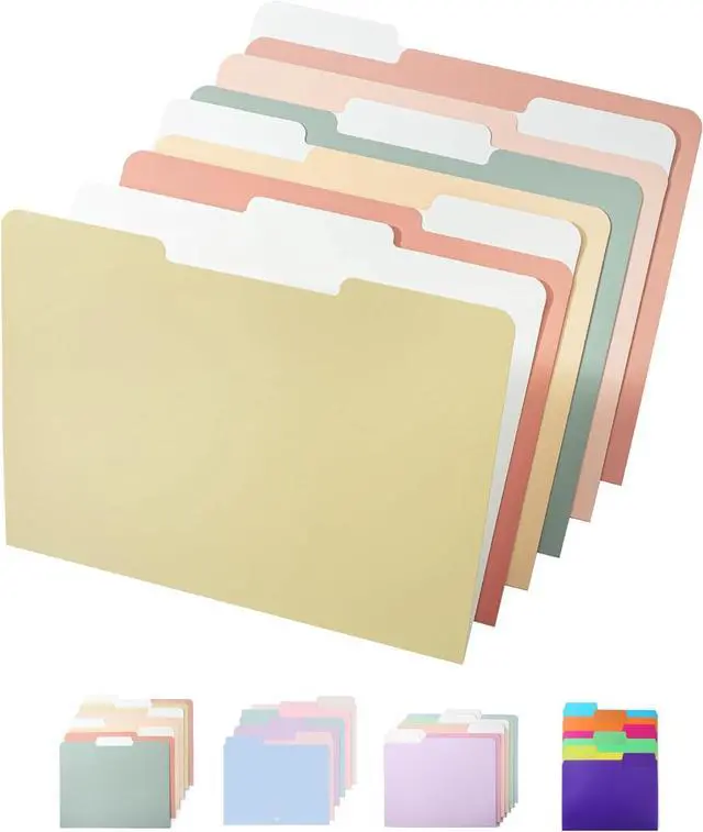 - File Folders 18 Pack Vintage Colors 1/3-Cut Tab Letter Size Colored Folders Office Supplies with Tabs Back to School Supplies