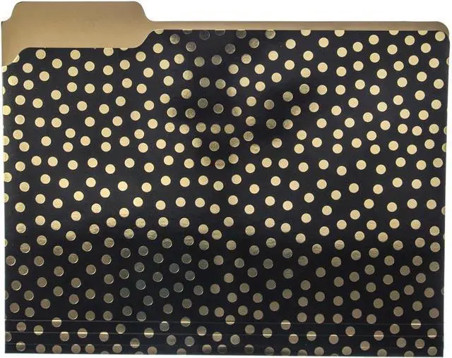 Alt view image 2 of 7 - Designer Black White and Gold Polka Dots File Folders | Set of 9 (3 Designs) | Letter Size Organizers | Decorative Office Supplies | Durable Coated Cardstock | 1/3-Cut Tabs