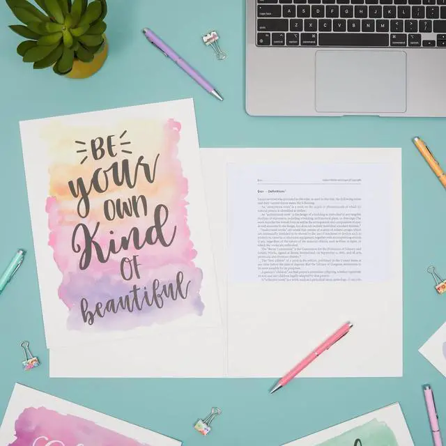 Alt view image 2 of 7 - 12 Pack Inspirational 2 Pocket Folders Letter Size 6 Decorative Motivational Designs for School Home Office Women Girls (9x12 inch) - Watercolor - Folders for School Girls