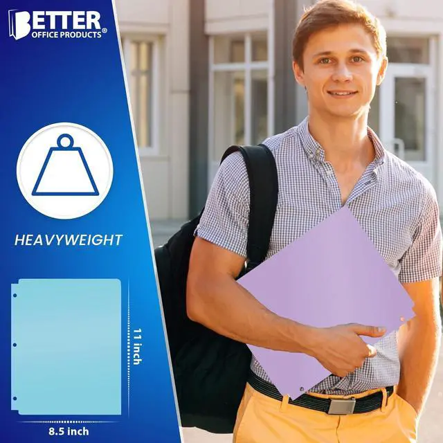 Alt view image 6 of 7 - 3 Hole Punch Pocket Folders Bulk Pack Sturdy Plastic 2 Pocket Folders Assorted Pastel Colors Letter Size with Business Card Slot (6 Pack)