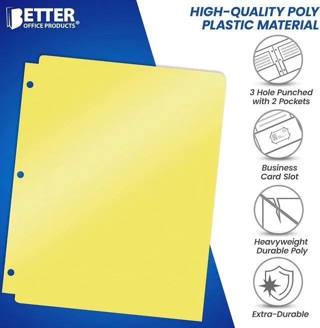 Alt view image 7 of 7 - 3 Hole Punch Pocket Folders Bulk Pack Sturdy Plastic 2 Pocket Folders Assorted Pastel Colors Letter Size with Business Card Slot (6 Pack)