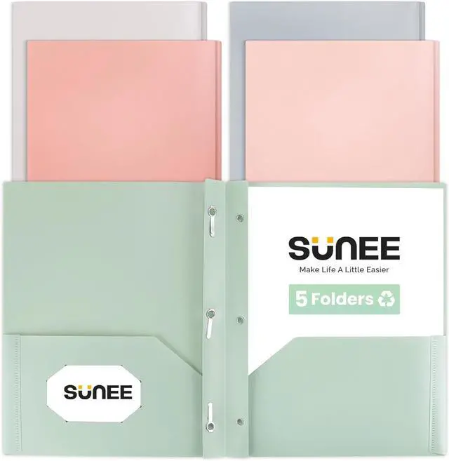 Main image of Pocket Folders with Prongs(5 Pack Vintage Colors) Recycled Plastic Folders with Pockets and Prongs Fit Letter Size Poly Folders with Pockets for School Office Home