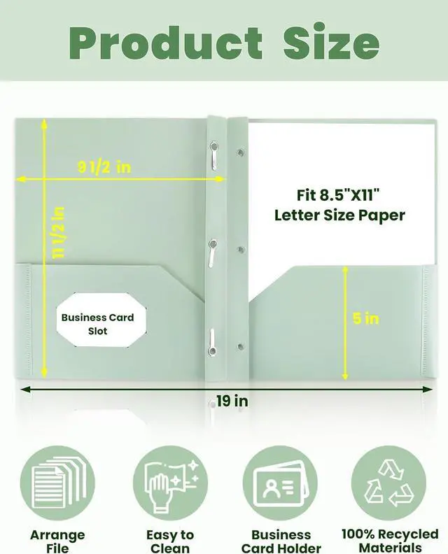 Alt view image 3 of 7 - Pocket Folders with Prongs(5 Pack Vintage Colors) Recycled Plastic Folders with Pockets and Prongs Fit Letter Size Poly Folders with Pockets for School Office Home