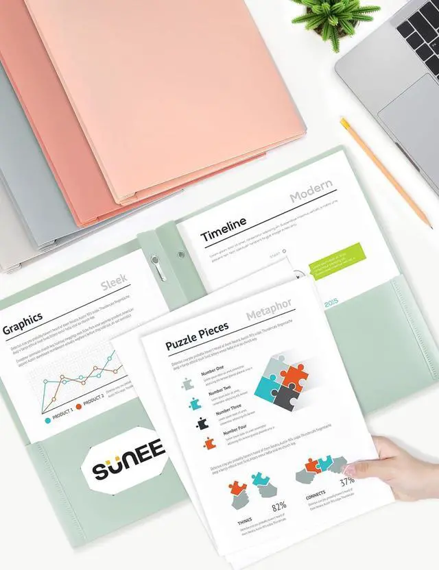 Alt view image 6 of 7 - Pocket Folders with Prongs(5 Pack Vintage Colors) Recycled Plastic Folders with Pockets and Prongs Fit Letter Size Poly Folders with Pockets for School Office Home