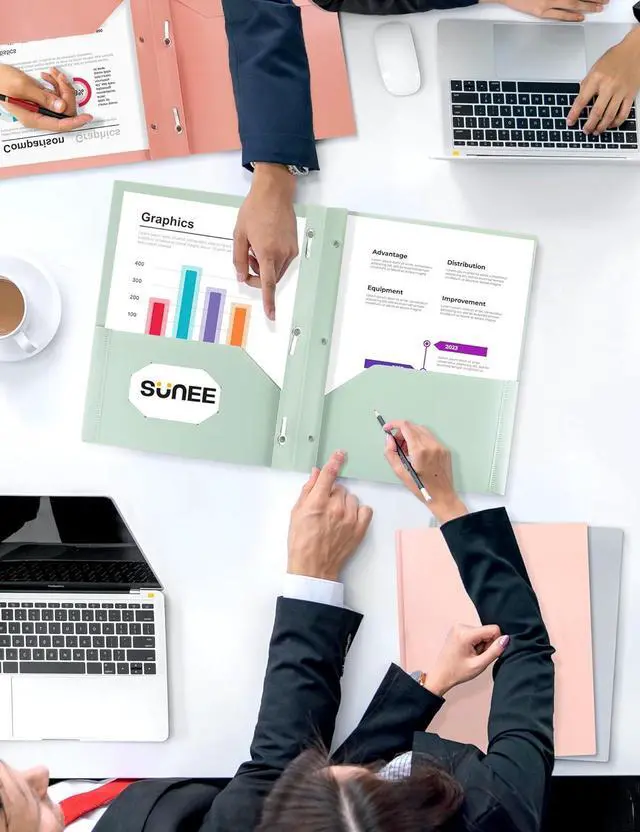 Alt view image 7 of 7 - Pocket Folders with Prongs(5 Pack Vintage Colors) Recycled Plastic Folders with Pockets and Prongs Fit Letter Size Poly Folders with Pockets for School Office Home