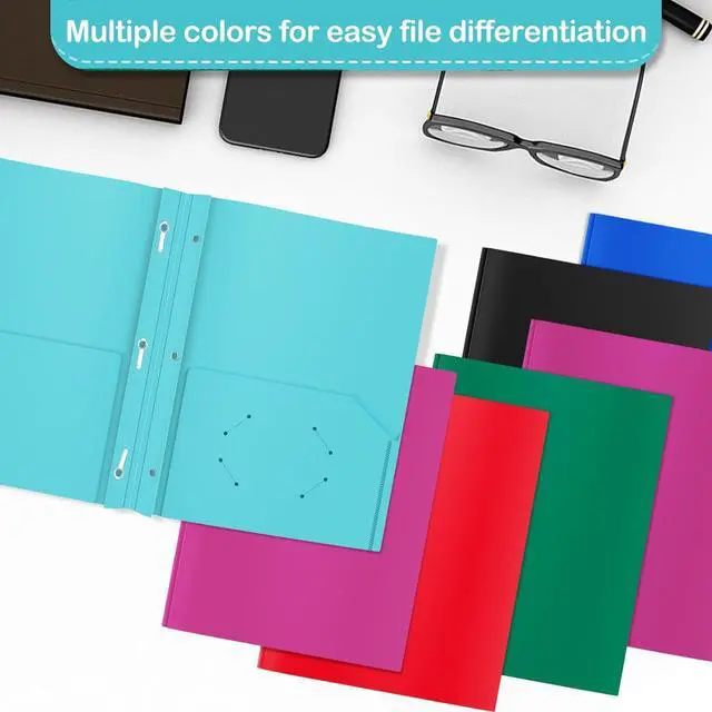 Alt view image 4 of 7 - Heavy Duty Plastic Folder 60 Pack Pocket Folder with brads Letter Size Poly File Plastic Folders with 3 Prongs Fasteners - Assorted Color