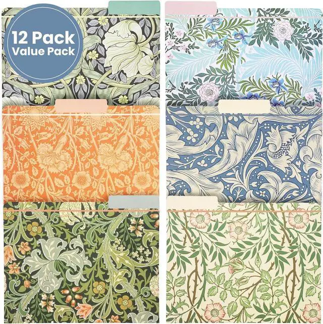 Main image of The Gifted Stationary 12 Pack William Morris Floral File Folders Decorative 1/3 Cut Tab Letter-Size Holders for Home Office in 6 Patterned Designs - Decorative File Folders - Office Supplies