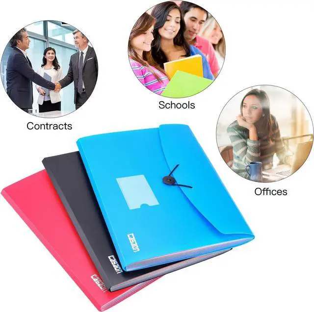 Alt view image 7 of 7 - 7-Pocket Expanding File 3pcs Plastic Expandable File Folder - Black&Blue&Red