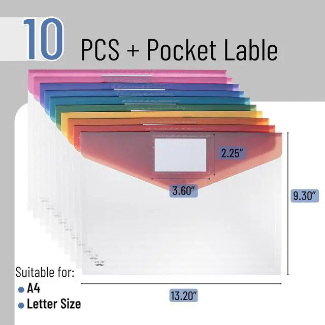Alt view image 2 of 7 - - Clear Plastic Envelopes with Snap Closure 10 Pack A4 Letter Size Colorful Flaps Clear Folders for Documents Plastic Envelopes for Documents