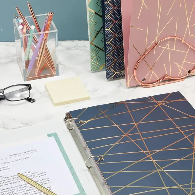 Alt view image 3 of 7 - School Folders with Pockets 3 Hole Punched with 6 Geometric Designs for Office Supplies (9.5 x 12 Inches) - Pack of 6 Pocket Folders