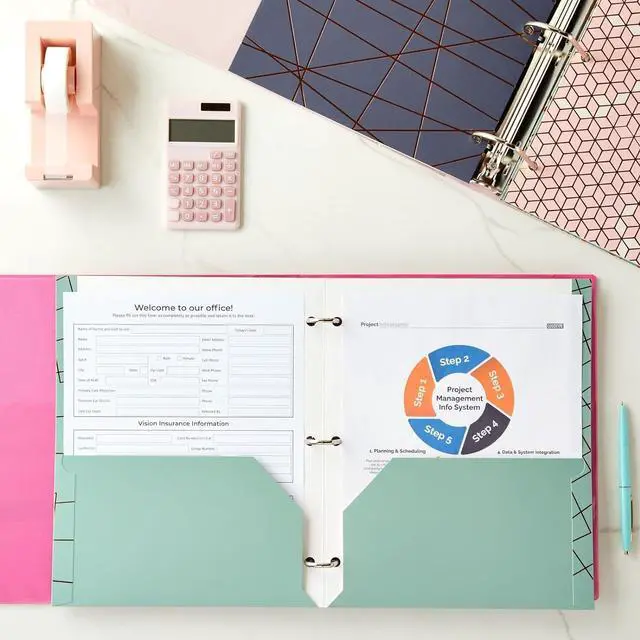 Alt view image 2 of 7 - School Folders with Pockets 3 Hole Punched with 6 Geometric Designs for Office Supplies (9.5 x 12 Inches) - Pack of 6 Pocket Folders