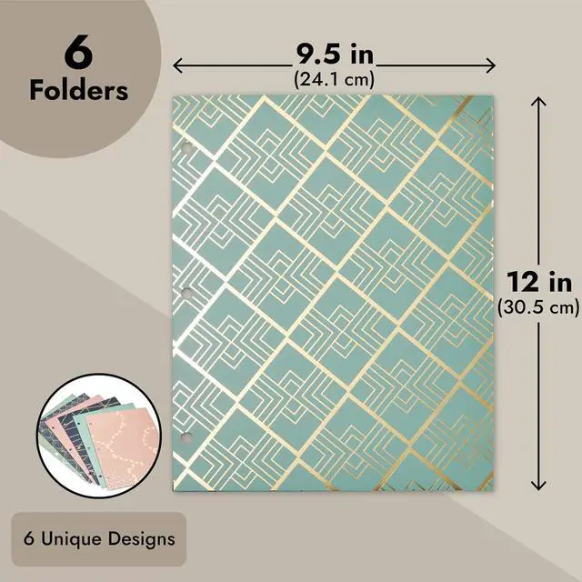 Alt view image 4 of 7 - School Folders with Pockets 3 Hole Punched with 6 Geometric Designs for Office Supplies (9.5 x 12 Inches) - Pack of 6 Pocket Folders