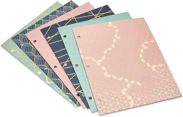 Alt view image 6 of 7 - School Folders with Pockets 3 Hole Punched with 6 Geometric Designs for Office Supplies (9.5 x 12 Inches) - Pack of 6 Pocket Folders