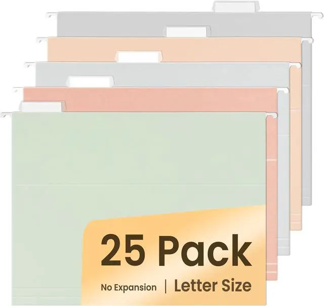 Main image of 25 Count Hanging File Folders Pastel Colors Hanging File Folders Letter Size Hanging Folders with 1/5-cut Tabs Designed for Bulky Files Filing Cabinets Medical Charts