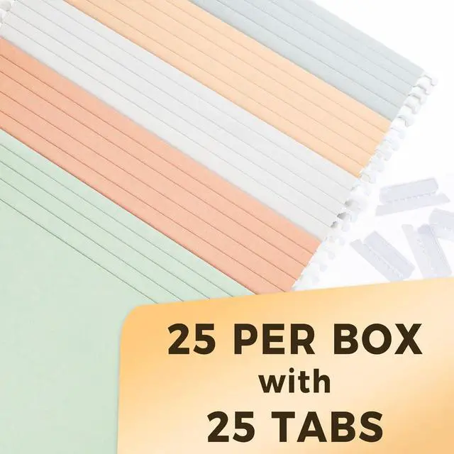 Alt view image 2 of 7 - 25 Count Hanging File Folders Pastel Colors Hanging File Folders Letter Size Hanging Folders with 1/5-cut Tabs Designed for Bulky Files Filing Cabinets Medical Charts