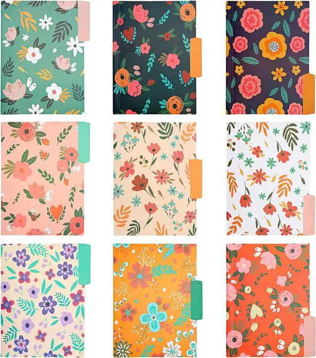Alt view image 2 of 7 - 9pcs Decorative File Folders Letter Size 1/3-Cut Tabs Plastic File Folders for Documents with Colorful Floral Patterns and Erasable Category Labels for Notes Office and School Supplies