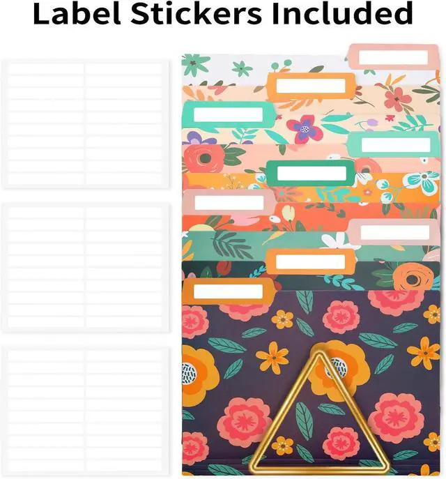 Alt view image 4 of 7 - 9pcs Decorative File Folders Letter Size 1/3-Cut Tabs Plastic File Folders for Documents with Colorful Floral Patterns and Erasable Category Labels for Notes Office and School Supplies