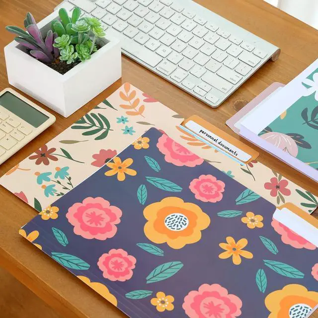 Alt view image 6 of 7 - 9pcs Decorative File Folders Letter Size 1/3-Cut Tabs Plastic File Folders for Documents with Colorful Floral Patterns and Erasable Category Labels for Notes Office and School Supplies