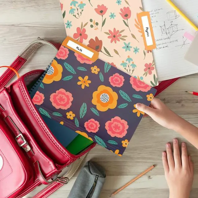 Alt view image 7 of 7 - 9pcs Decorative File Folders Letter Size 1/3-Cut Tabs Plastic File Folders for Documents with Colorful Floral Patterns and Erasable Category Labels for Notes Office and School Supplies