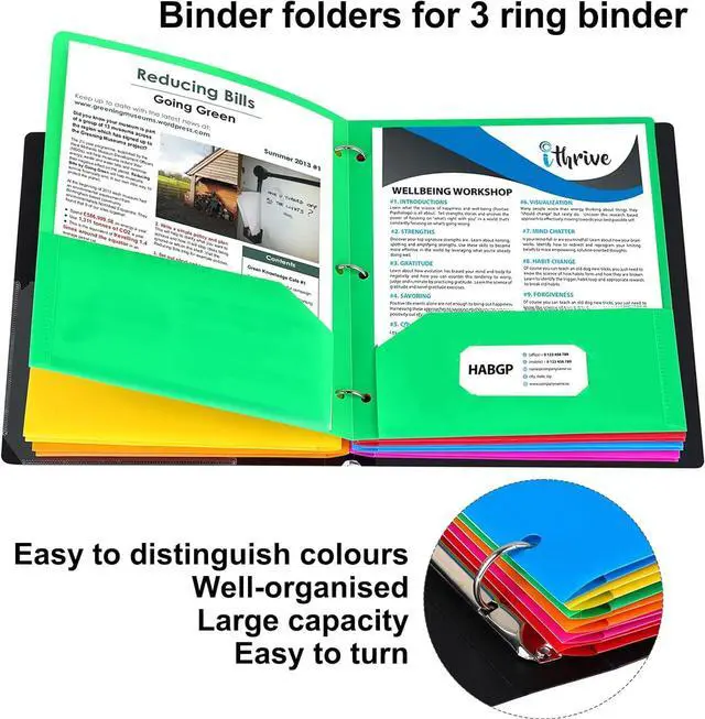 Alt view image 4 of 7 - HABGP Colored Folders with Pockets 3 Hole Punched Plastic Heavy Duty 2 Pocket Blinder Folders with Business Card Holder Office Binder Folders for Documents Filing Cabinet Report School